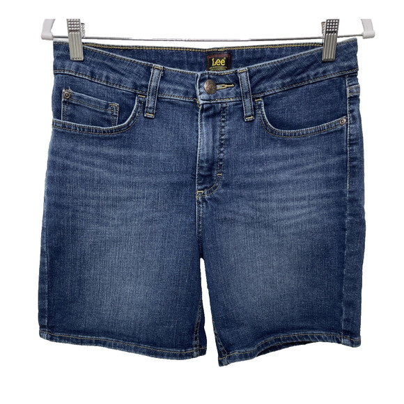 Lee Jean Bermuda Shorts Regular Fit Mid Rise Blue Women 10 M Summer Modest - Picture 1 of 10